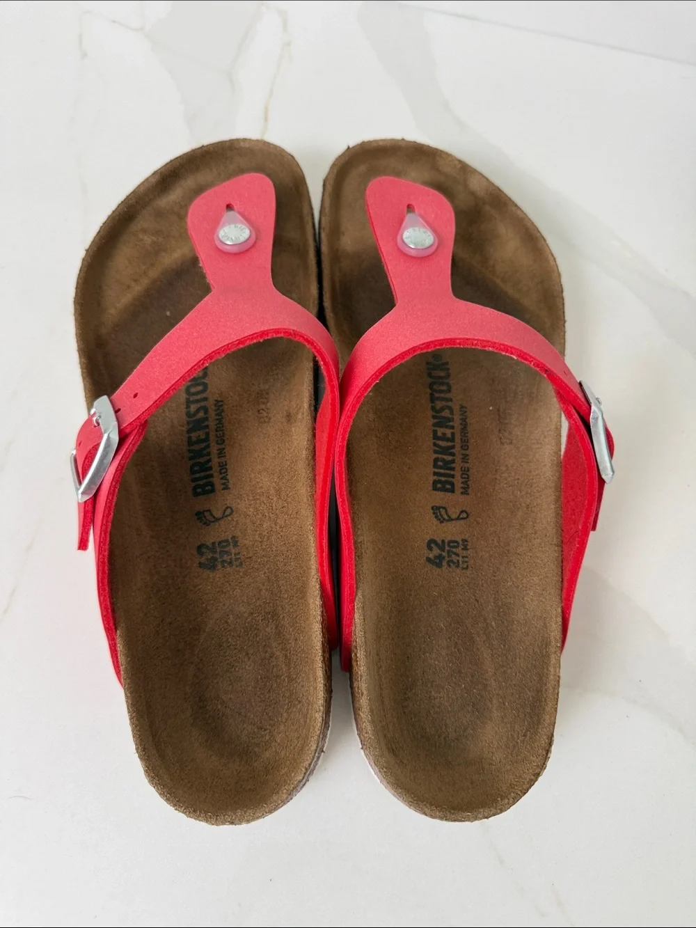 Women's Pink coral Gizeh size 11 42 R T-Strap Cork Footbed Sandals